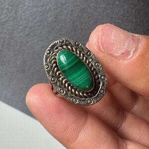 Vintage Malachite and Sterling Silver Ring